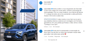 imagem do novo Chevrolet Spin 2025 Azul em postagem da chevrolet no Instagram.